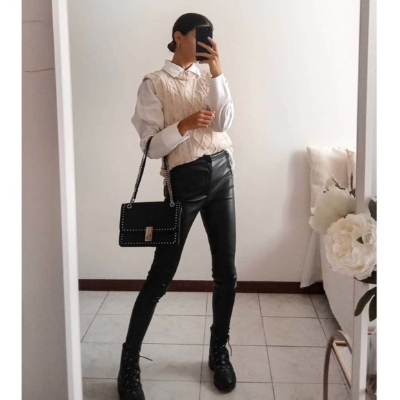 Zara Faux Leather Zip Split Ankle High Waisted Slim Straight Pants - Picture 2 of 10